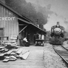 FORKS OF THE CREDIT STATION WITH LOCOMOTIVE